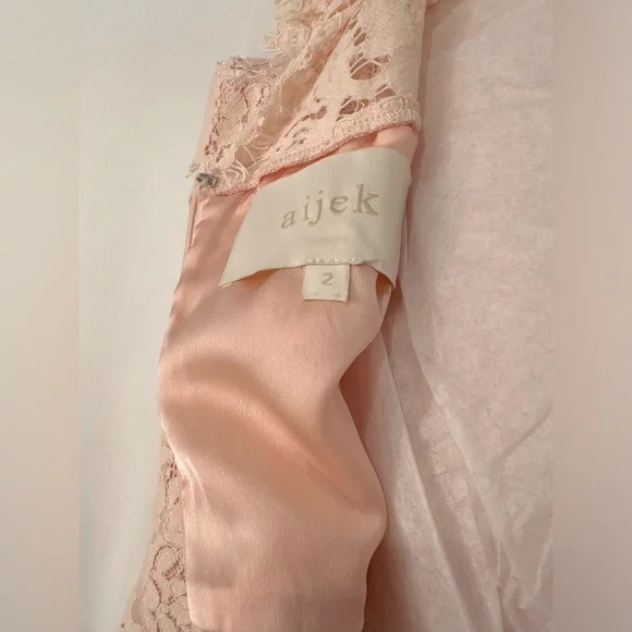 Revolve Aijek eyelash pink lace mini dress keyhole back - Picture 12 of 16